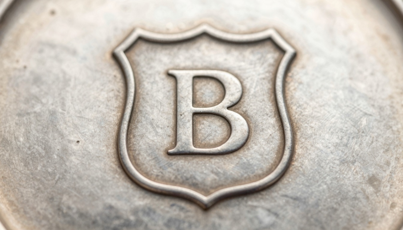 Close-up macro of a silver date letter hallmark showing font and shield shape