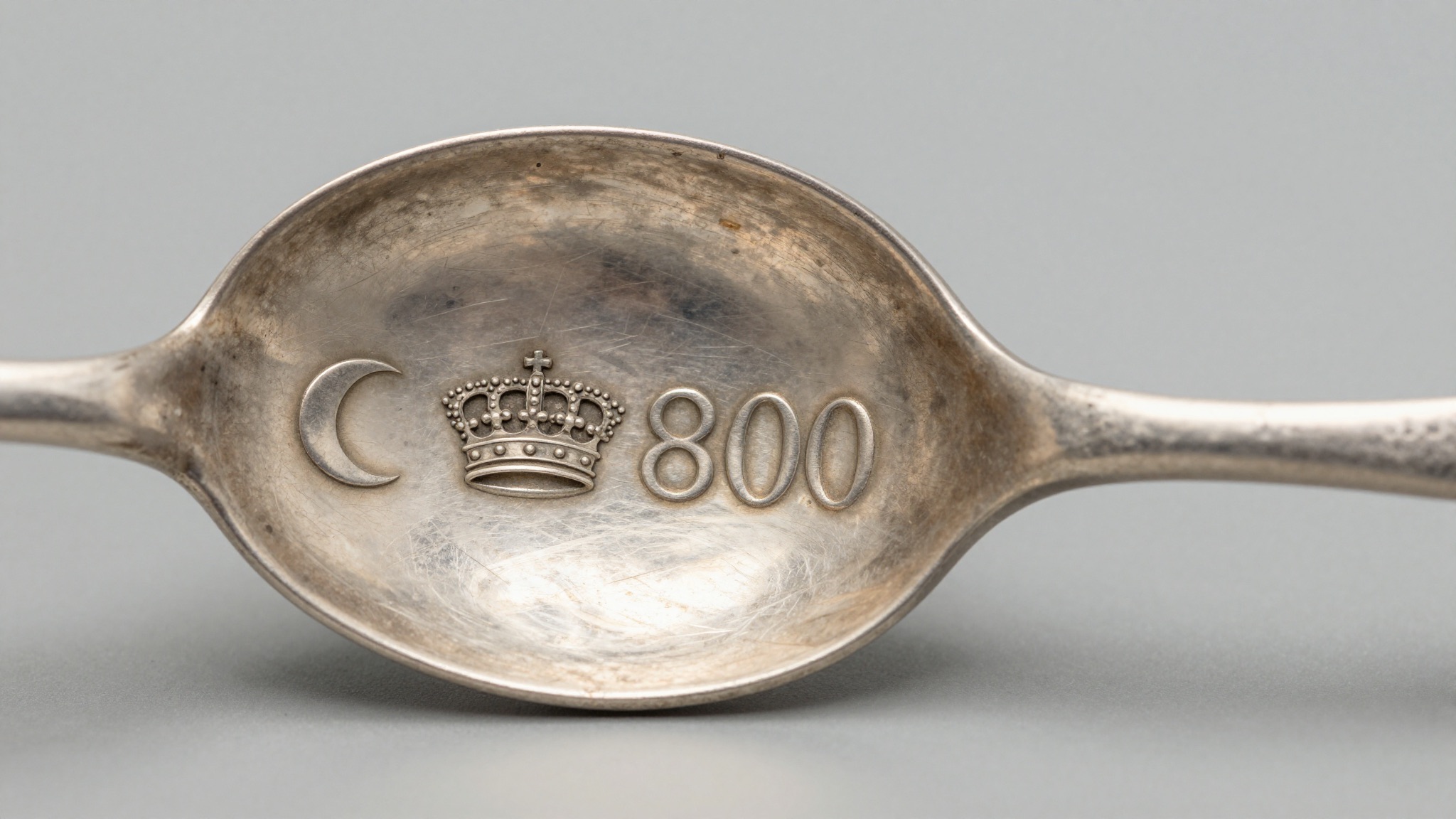 German silver hallmarks: the crown, moon, and 800 standard