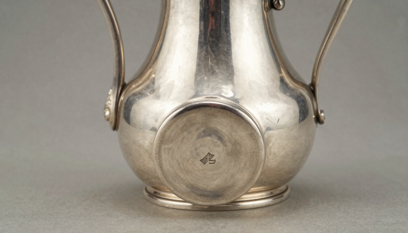 Antique Italian 800 silver piece showing stamped hallmarks on its underside