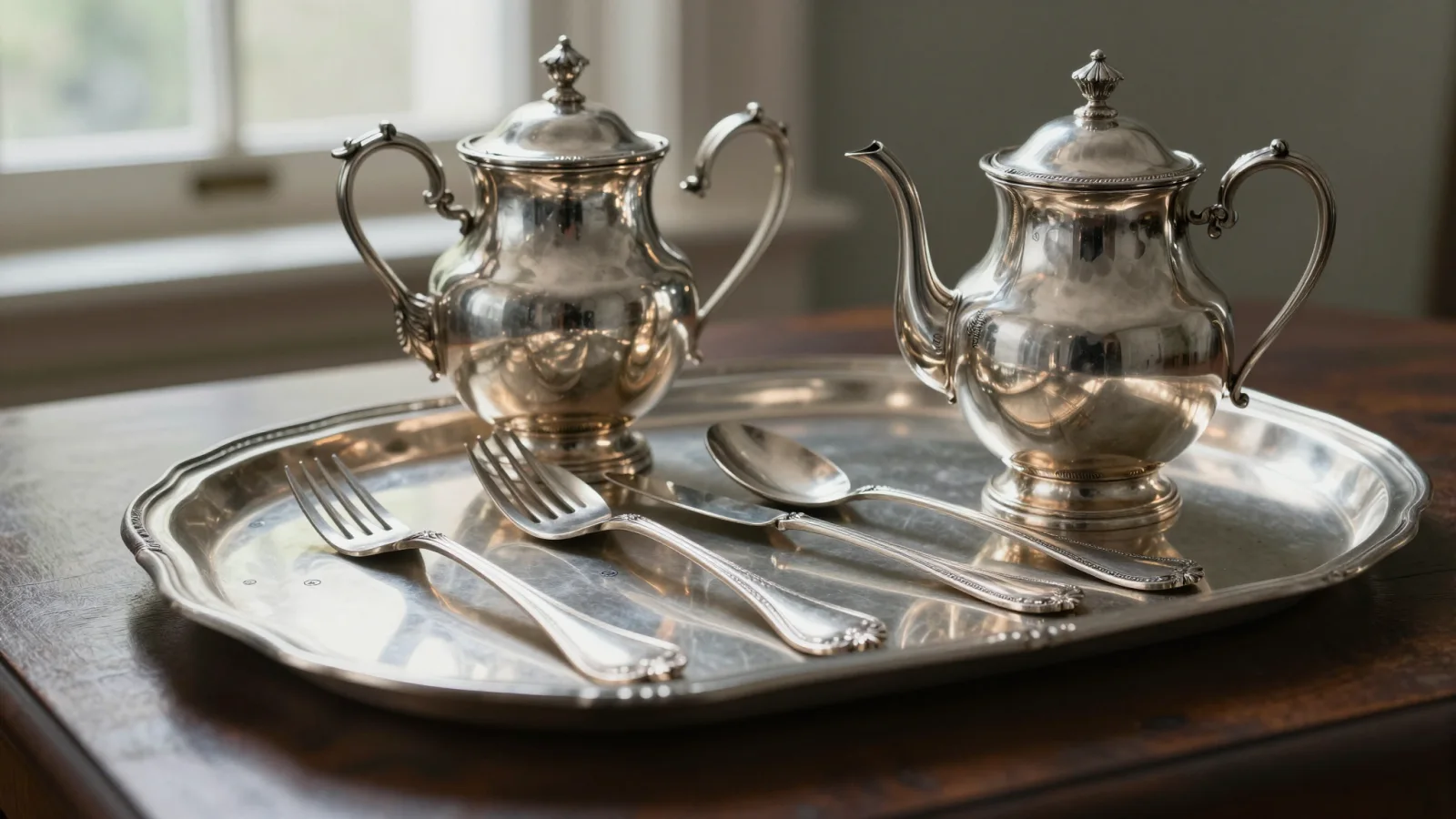 EPNS marks stamped on Victorian electroplated silverware including a teapot and serving tray