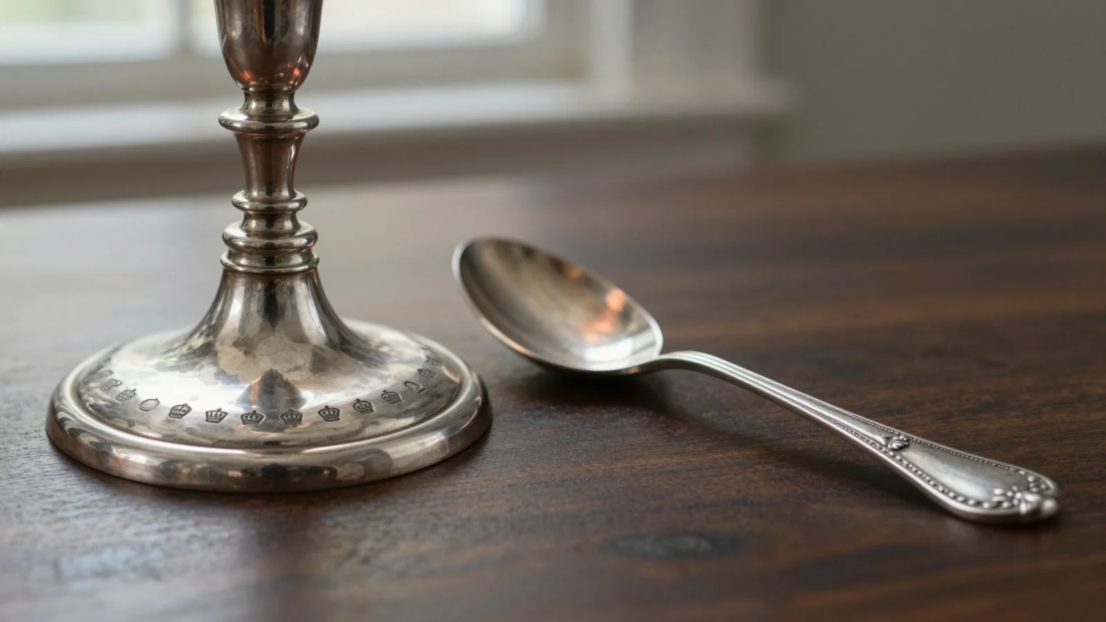 Crown and pseudo-hallmark stamps on the base of a Victorian silver plated candlestick